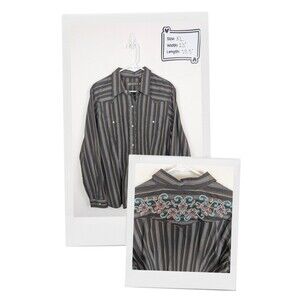 Roper Women’s Embroidered Western Pearl Snap Cowgirl Shirt Size XL Brown Stripe